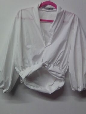 White Women's V-Neck Drawstring Jacket -